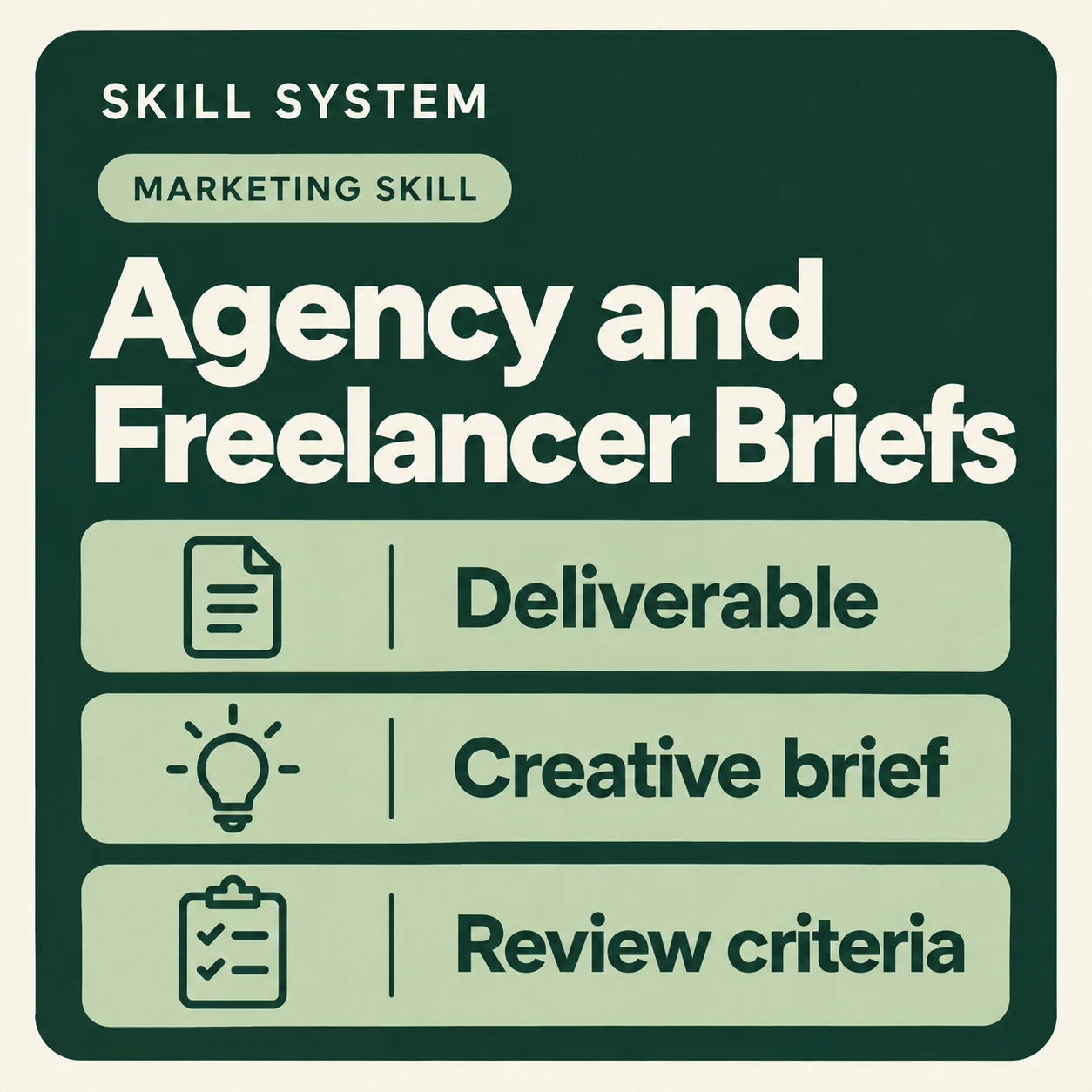 Agency and Freelancer Briefs — toolkit card: Deliverable, Creative brief, Review criteria