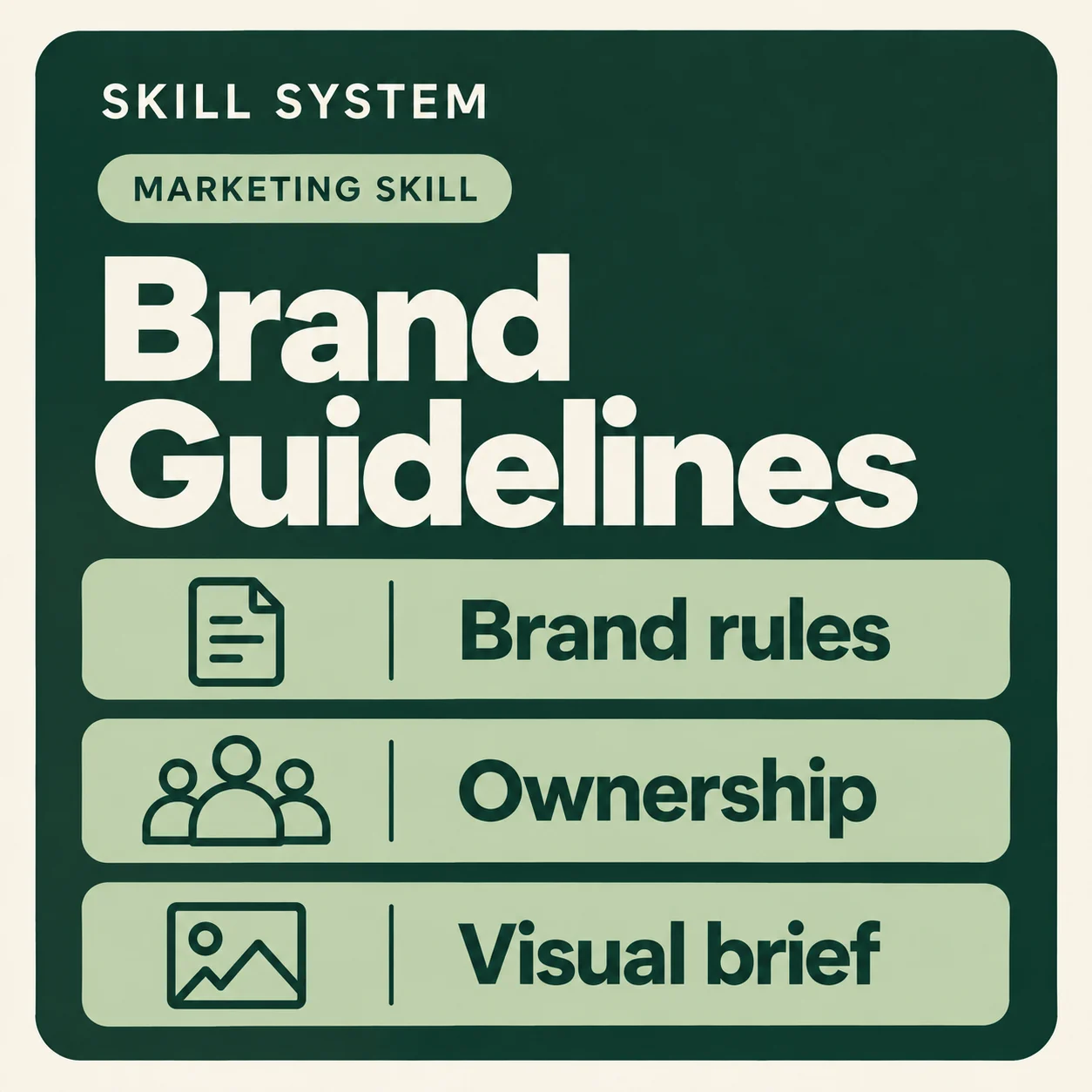 Brand Guidelines — toolkit card: Brand rules, Ownership, Visual brief